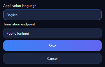 Settings dialog in English