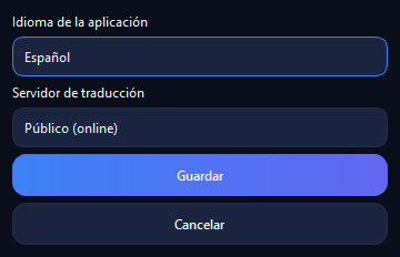 Settings dialog in Spanish