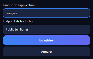 Settings dialog in French