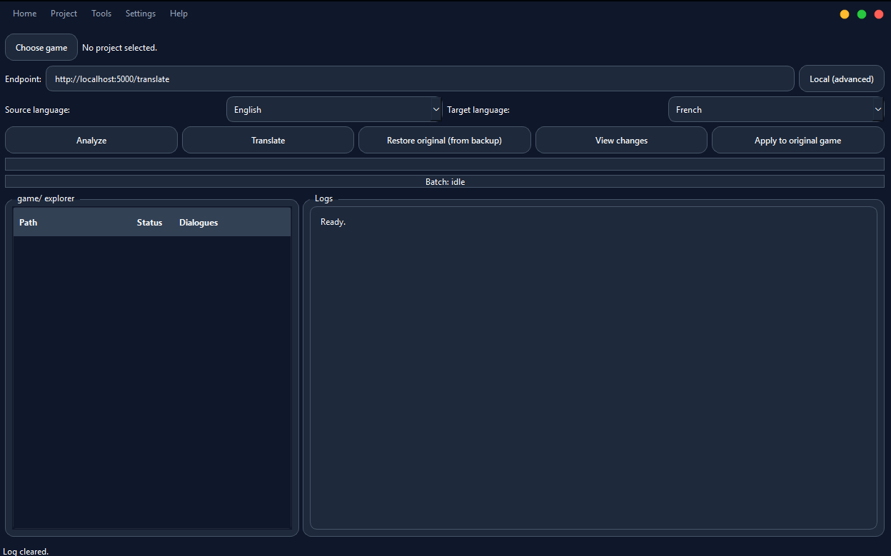 Ren'Py Translator GUI Application Interface showing translation workflow
